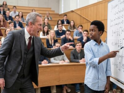Un professeur de mathématiques pose une équation de niveau doctorat pour se moquer d’un étudiant noir — son sourire s’efface dès la troisième ligne.